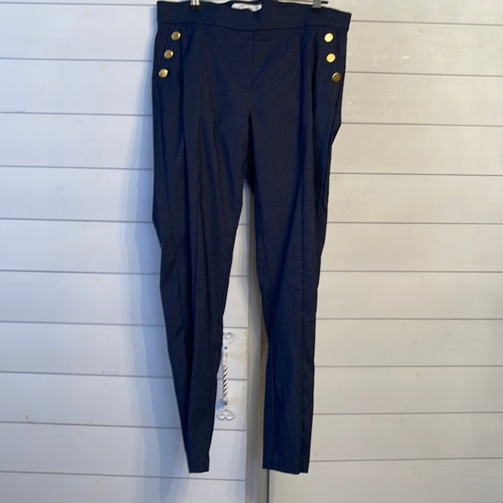 Navy and white pinstriped capris